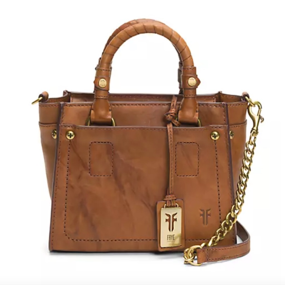 Frye Demi Mini Satchel Brown Leather Bag with crossbody straps